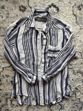 Striped Navy and White Long-Sleeve Cover-Up Shirt
